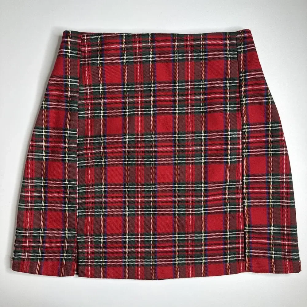 John Galt Red Plaid Mini Skirt Zip One Size Geek Preppy Academia EUC